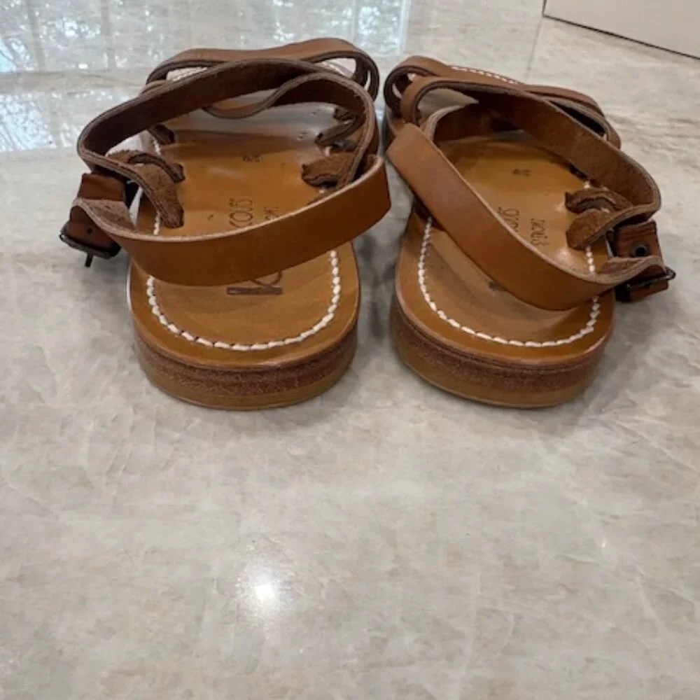K.Jacques Brown Leather Strappy Flat Sandals